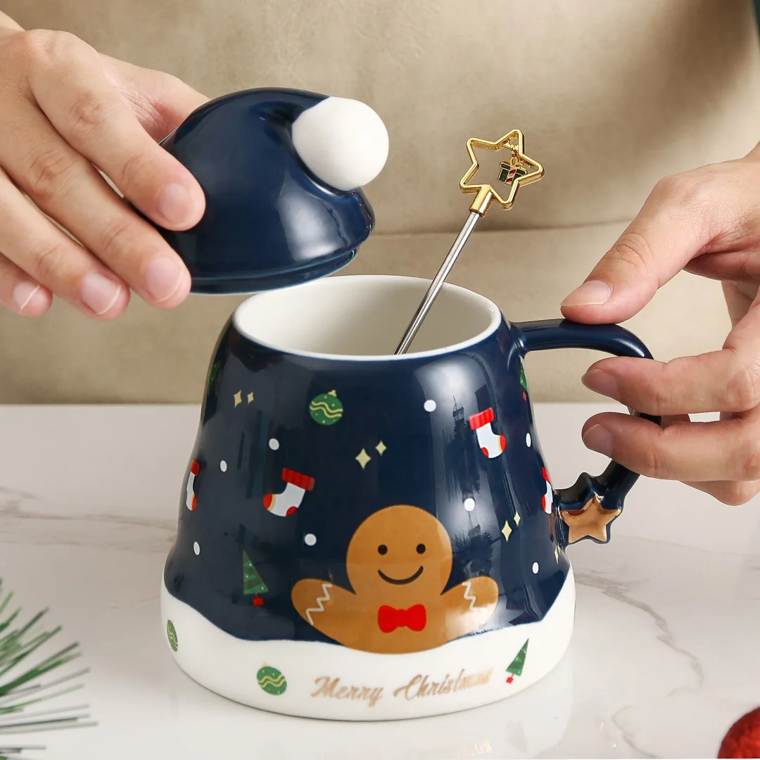 

Coffee Mugs Tea Cup with Cover Star Spoon Christmas Santa Claus Gingerbread Man Christmas Tree Ceramic Cup Mug Water Cup Gifts