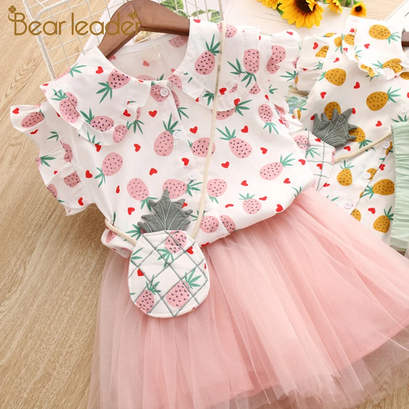 Bear Leader Girls Clothing Sets Summer Cute Princess Girl Shirt + Gauze Dress 2PCS Pineapple Set Children | Детская одежда и обувь