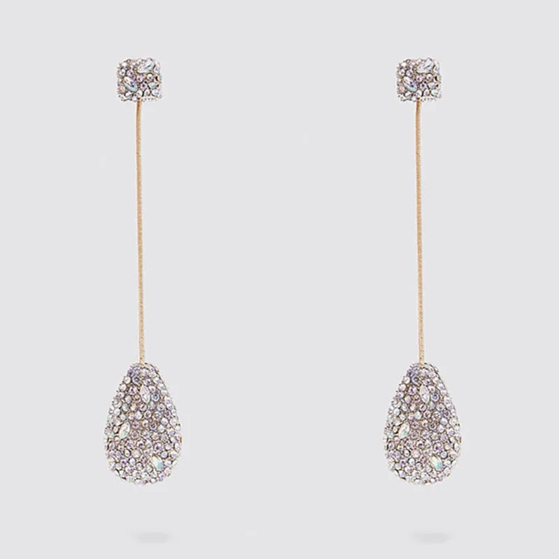 2019 ZA Стразы Висячие серьги для женщин модные массивные с кисточками и