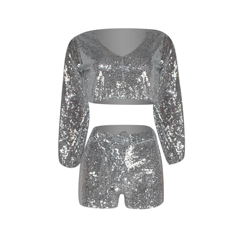Костюм для девочек с блестящими пайетками сексуальный комплект из двух частей