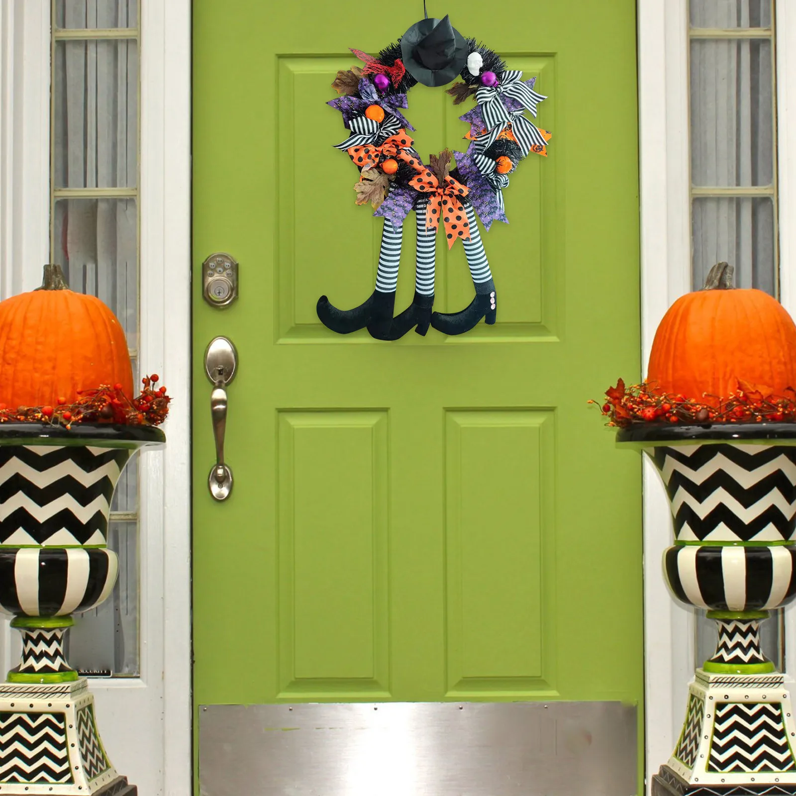 Хэллоуин Осенняя Тыква Ведьма венок для входной двери с тыквами искусственные