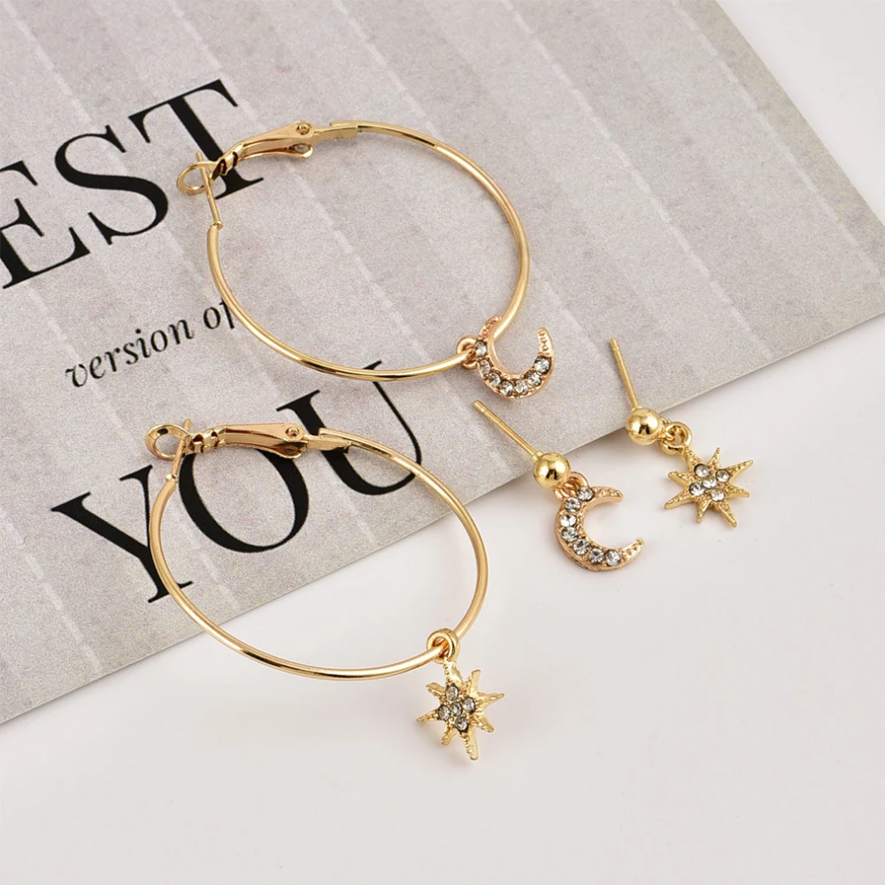 Набор серег-гвоздиков для женщин ювелирные украшения со звездой луной подвеской