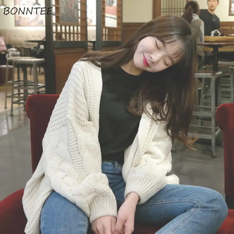 

Cardigan Women Open Stitch Retro Twisted Ulzzang BF Loose Chic Solid Jumper Outerwear Knitted Classic Casual Soft Hot Sale Basic
