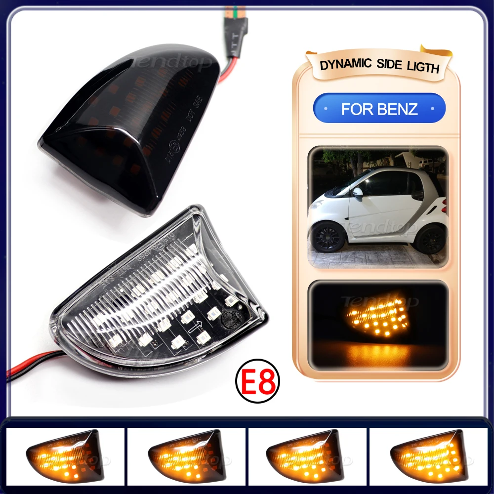 

2Pcs LED Dynamic Blinker Turn Signal Lights Water Flowing Side Marker Sequential Lamp For Smart Fortwo 451 MK1 & MKII 2007-2015
