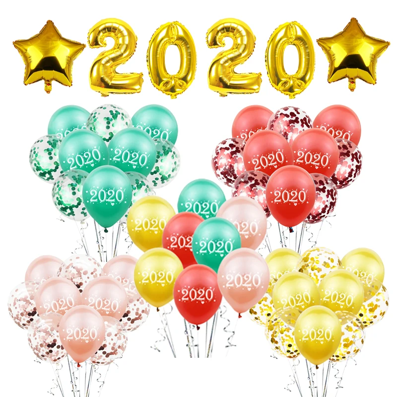ZLJQ Happy Новый год 2020 шара с цифрой 18 дюймов дизайнерским узором в виде звезд Шар 32