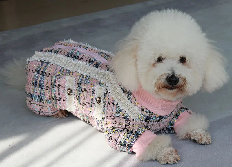 Pet Dog Winter Clothes Warm Thicken Lamb Wool Jacket For Small Dogs Protect Belly Jumpsuit Zipper Adorn Pocket Coat Chihuahua