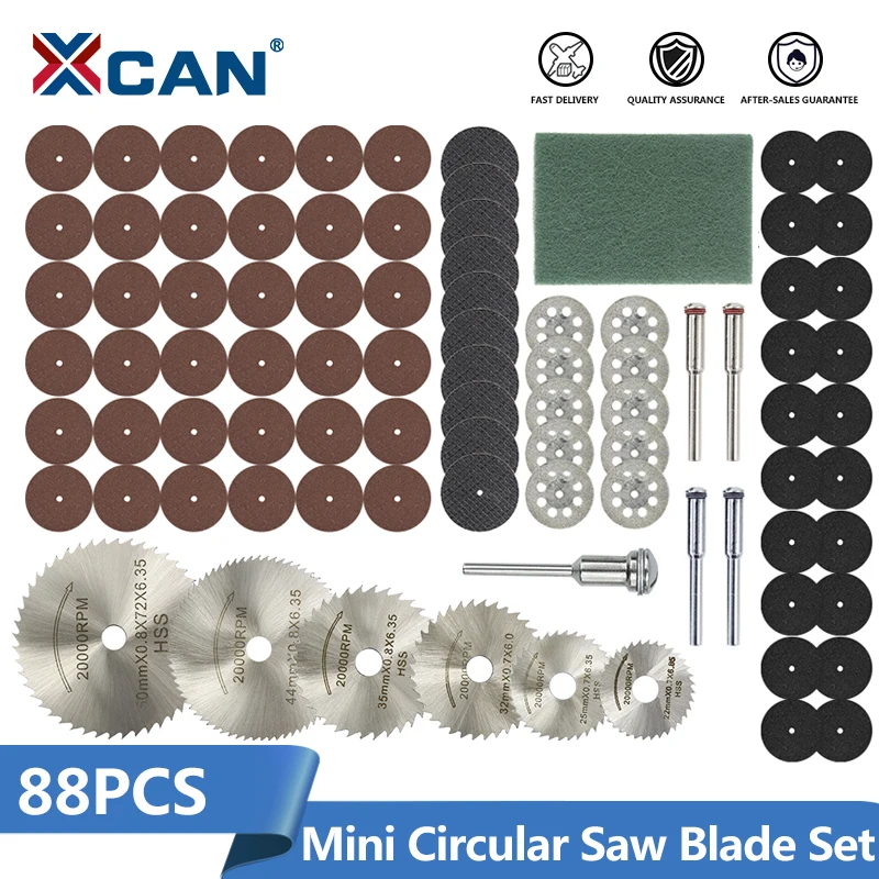 XCAN Mini Circular Saw Blade Set 88pcs Diamond Saw Blade Resin Cut-Off Wheels Wood Metal Cutting Discs for Dremel Rotary Tool