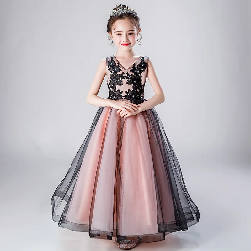 Кружевное платье с цветами для девочек лето 2020 свадебное элегантное бальное