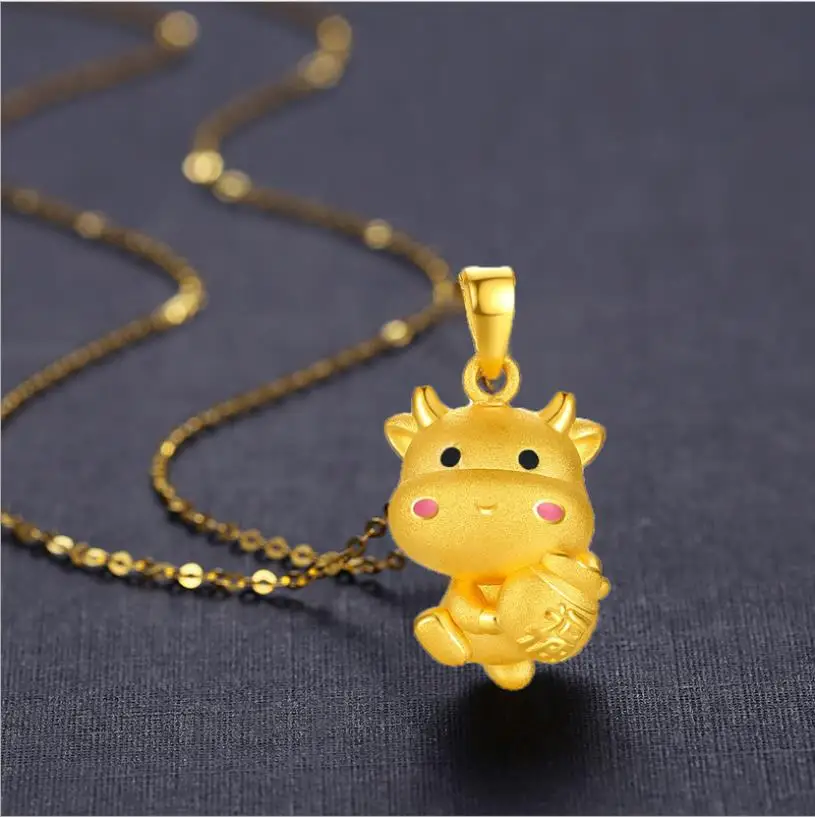 

long not fade Women's Necklace 24K Gold COW Pendant Clavicle Necklace for Wedding Anniversary Jewelry Luxury Gold Jewelry Gifts