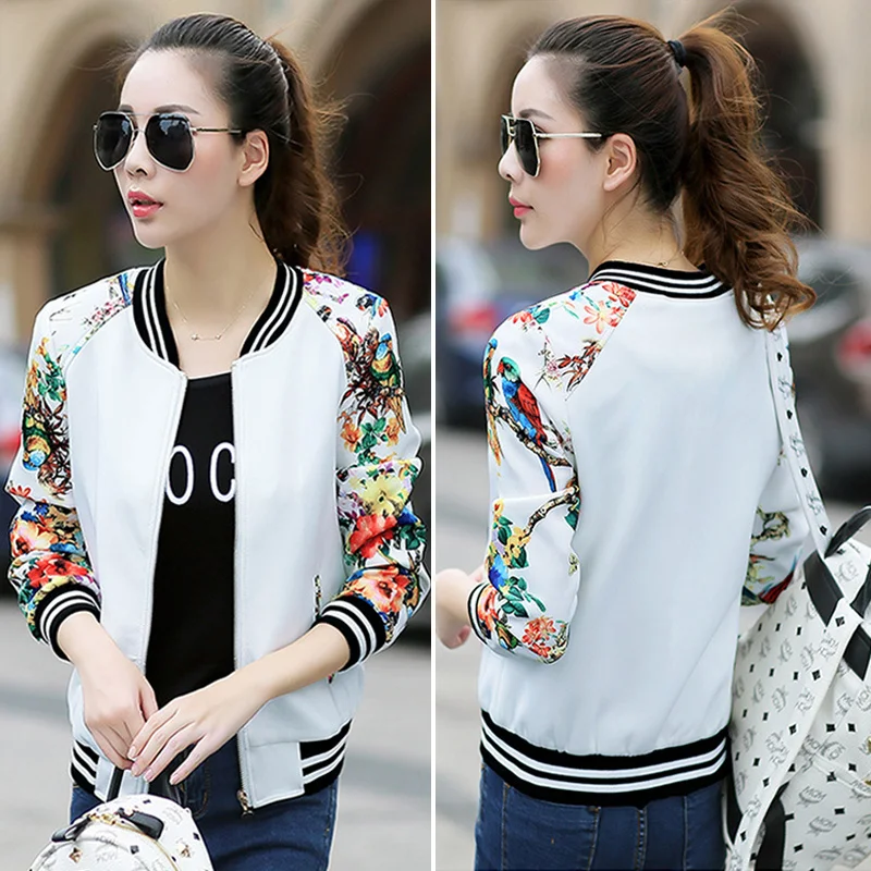 

New 2021 Fashion Summer Women's Bomber Print Jacket Long Sleeve Basic Jacket Coats Women Casual Thin Slim Female Jackets Clothes