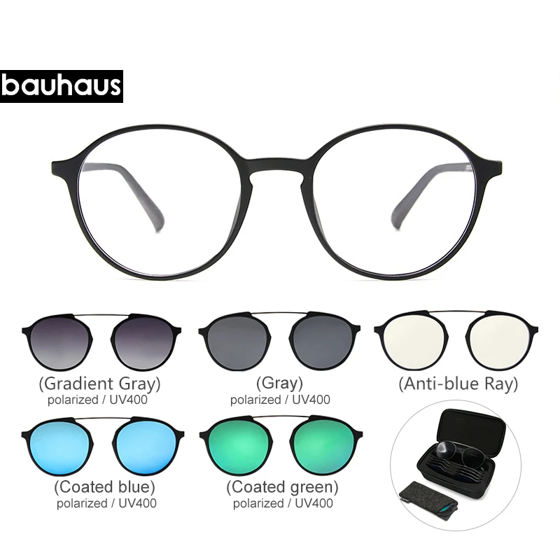 set Bauhaus Магнитная солнцезащитные очки поляризованные очки миопия очки кадр пять цветов Модные оптические ULTEM очки - Цвет оправы: set