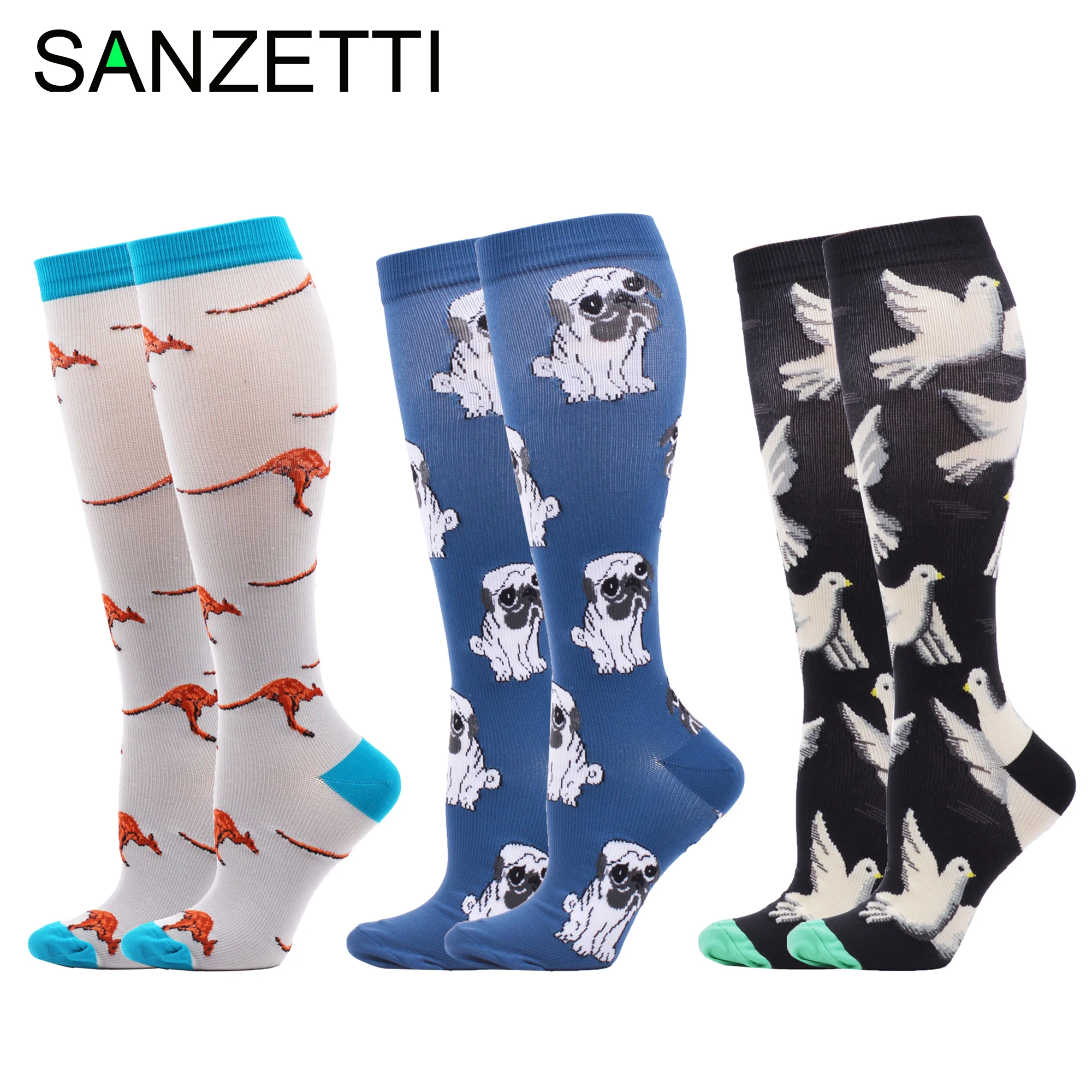 SANZETTI/3 пары хит продаж женские эластичные Компрессионные носки из чесаного