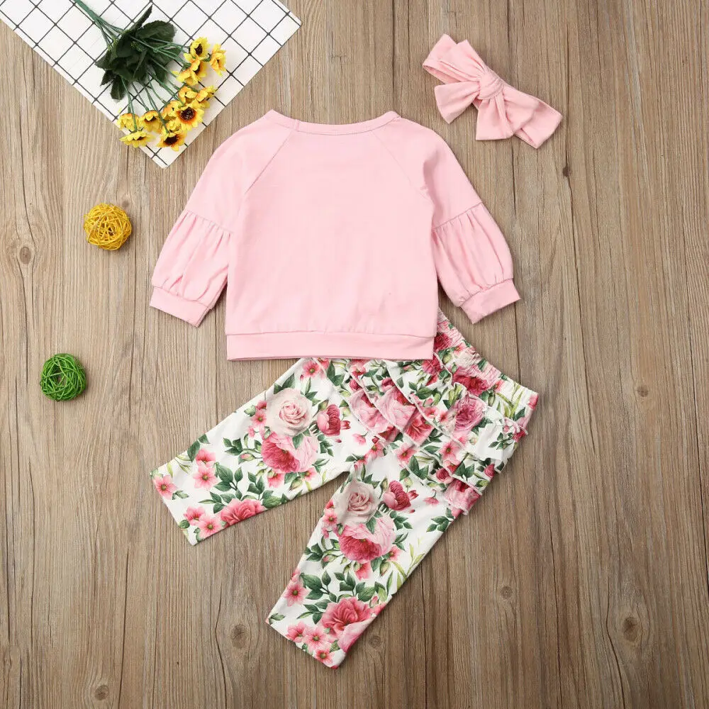 Осенняя одежда Одежда для маленьких девочек зимняя футболка с цветочным