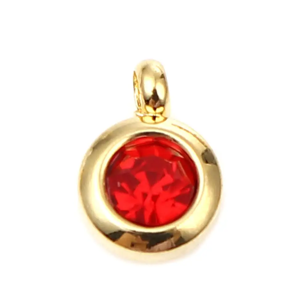 

Doreen Box Stainless Steel & Glass Birthstone Charms Pendants Round Gold Plated Charms for DIY Jewelry Making 9mm x 7mm, 2 PCs