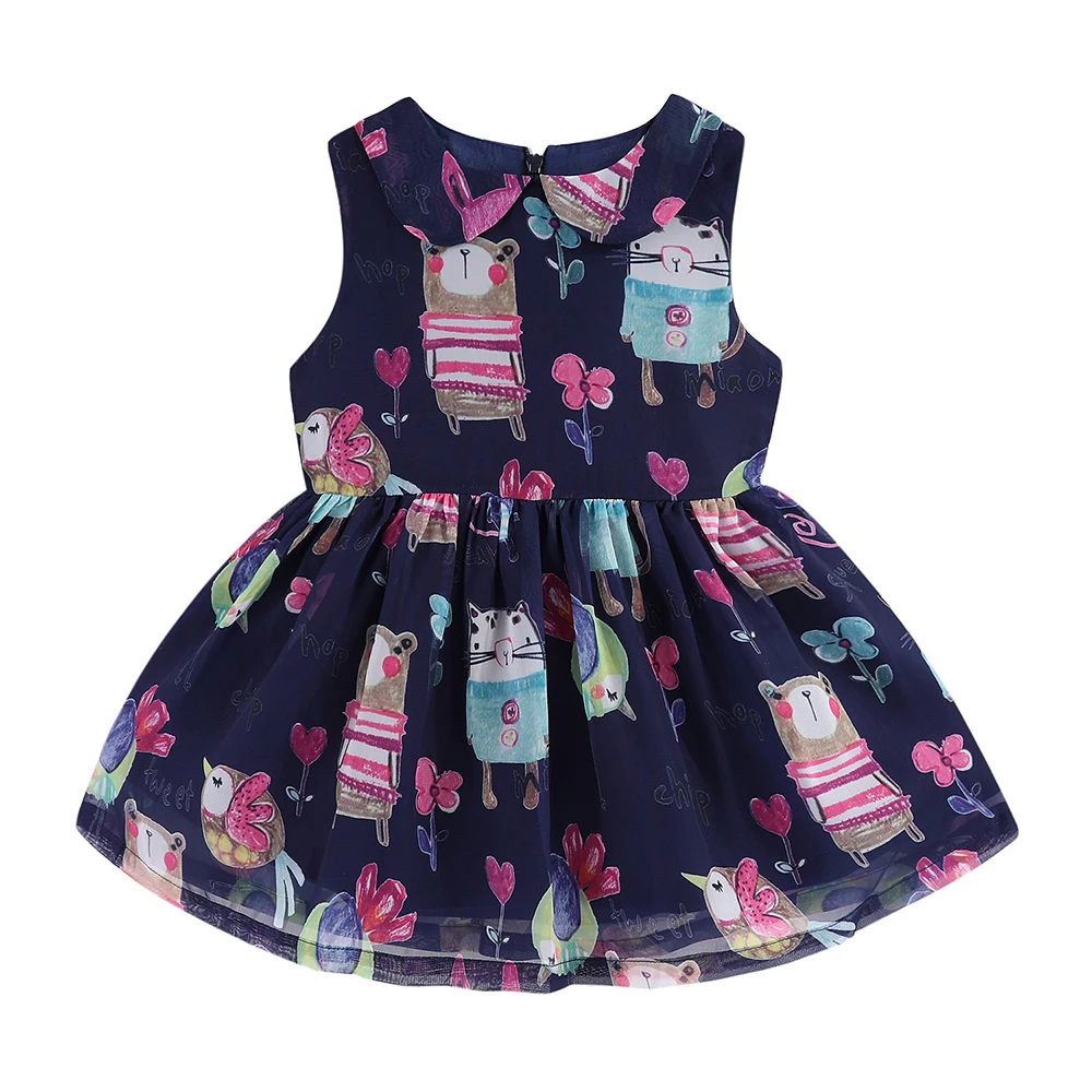 LittleSpring Adorable Girls Summer Dresses Cute Turn-Down Collar Animal Print Dress | Детская одежда и обувь