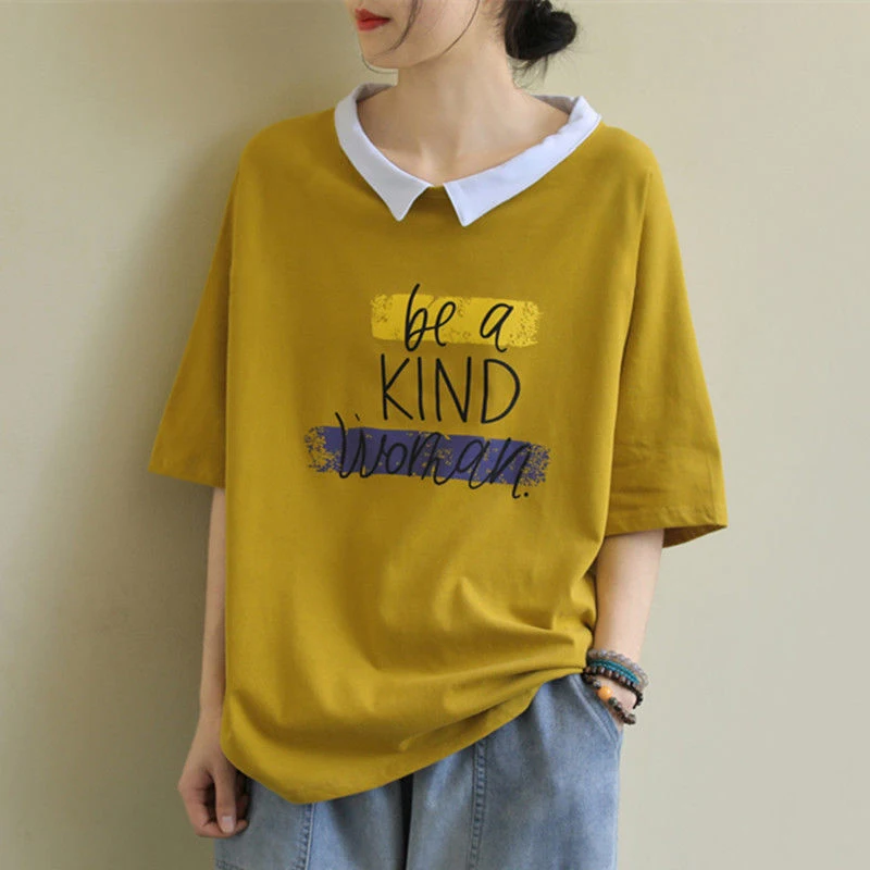 

2020 Summer Korea Fashion Women Short Sleeve Loose Cotton T-shirt All-matched Casual Print Tee Shirt Femme Tops Plus Size M53