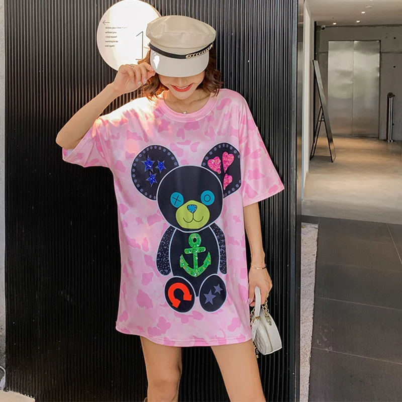 Летние женские платья с блестками коротким рукавом и мультяшным принтом 2020 |