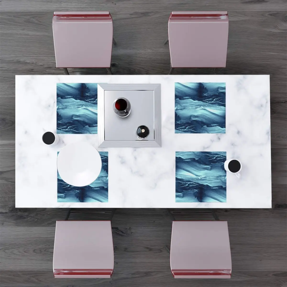 

Blue Sea Waves Watercolor Polyster Pad Dining Table Mats Coaster Bowl Cup Mat Kitchen 4 Pack Placemats Home Decor