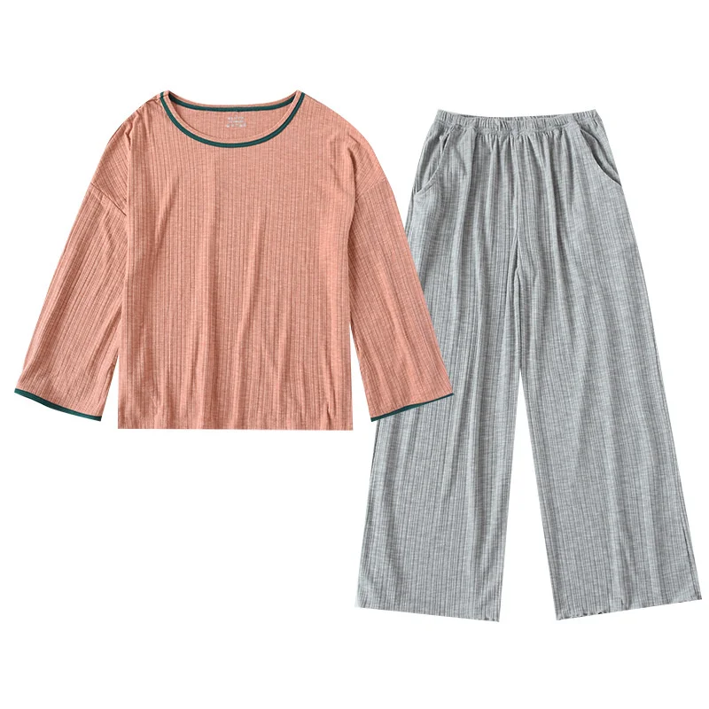 

Style Spring and Autumn Ladies Pajamas Two-piece Large Size Home Service Female Long-sleeved Trousers Suit Summer