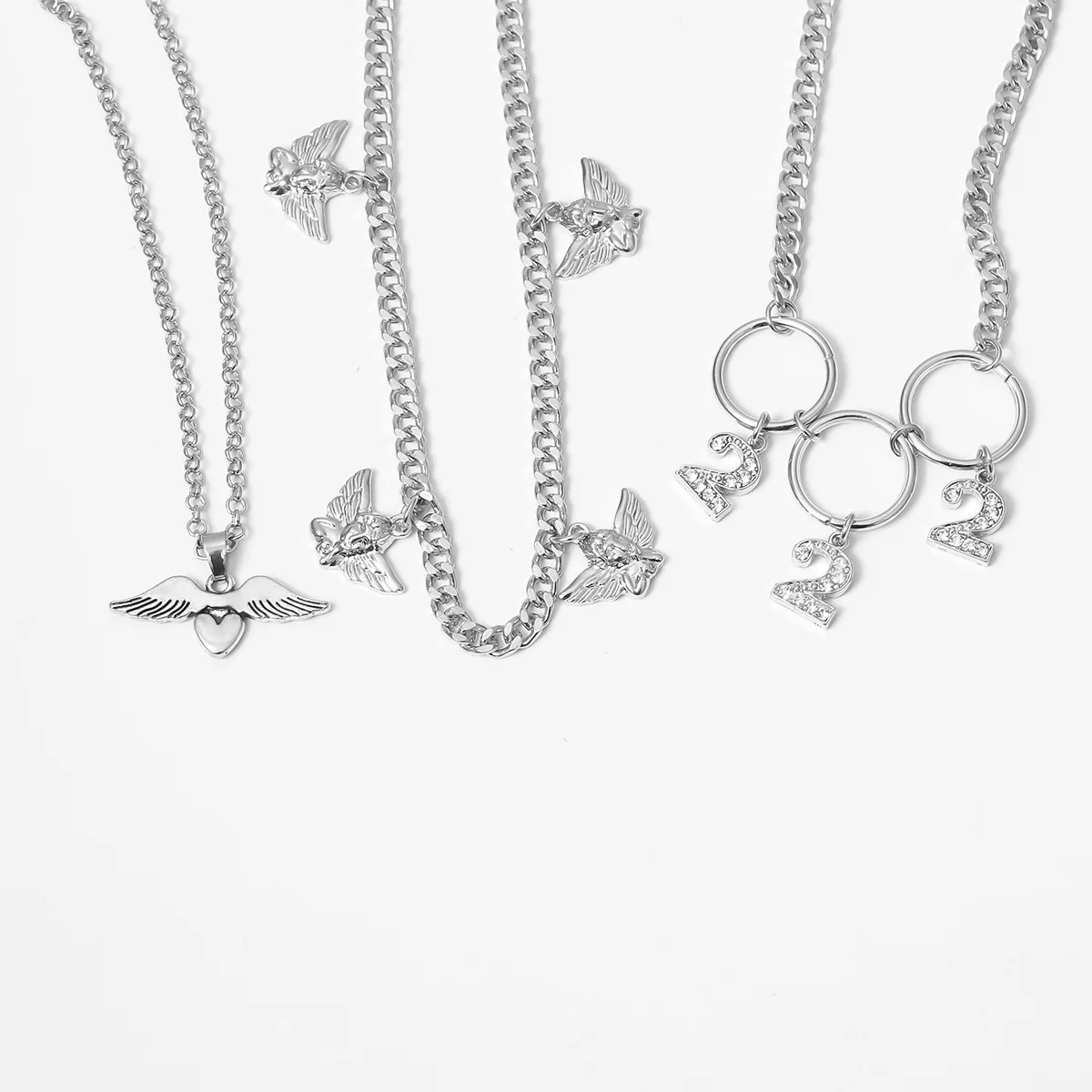 Сердце ангел 222 Многослойная длинная цепь Женская Мужская металлическая