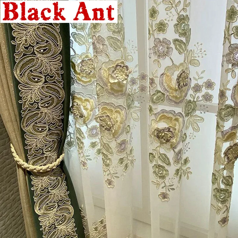 

French Light Luxury Romantic Embossed Embroidery Tulle Curtains Europe High-End Retro Voile Window Screen Custom Rideaux X794E