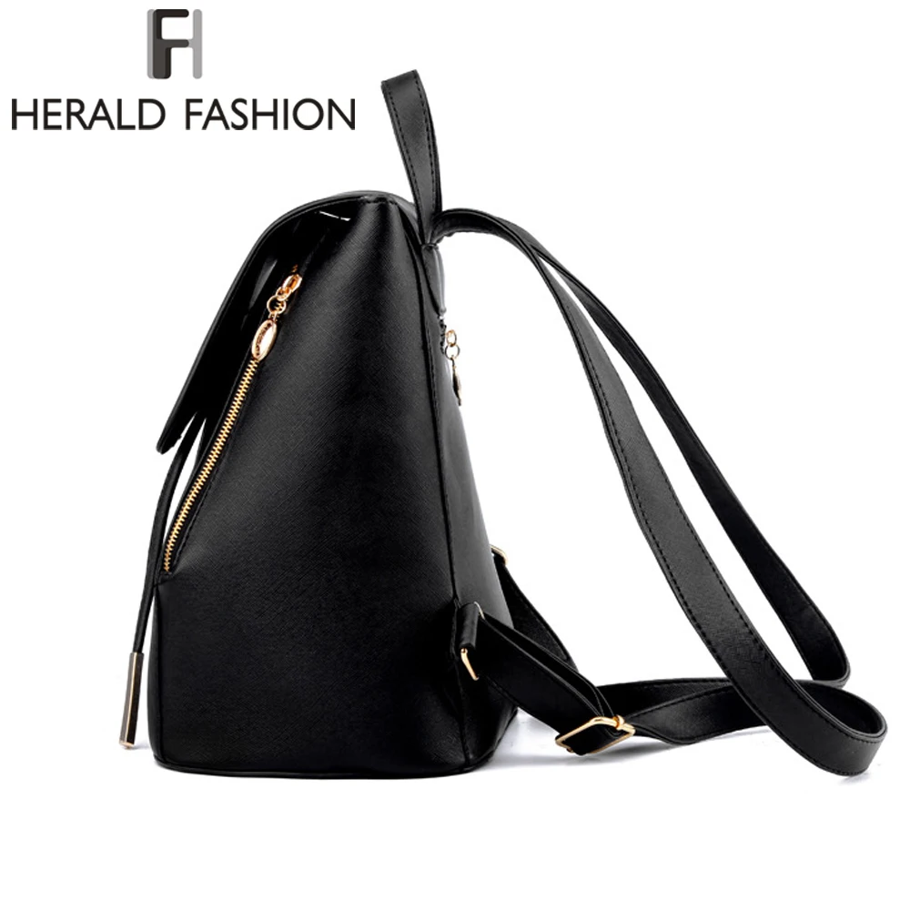 Herald Fashion Quality Women Leather Backpack Female Mochila Escolar School Bags For Teenagers Girls Causal Lady's Travel Bag |