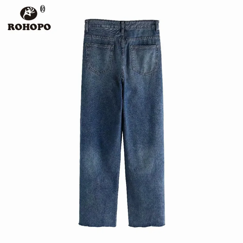 ROHOPO Высокая талия обрезанный низ градиентные винтажные широкие джинсы сзади