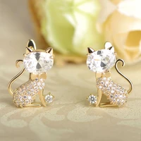 oi kawaii cat pendientes stud earrings for women girls party zirconia silver color gold earrings brincos hippie joyas bts