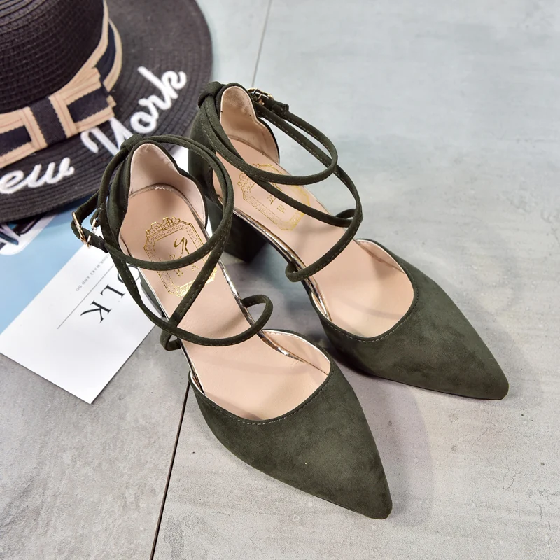 Тонкие Туфли из замши Женские летние босоножки на высоком толстом каблуке с