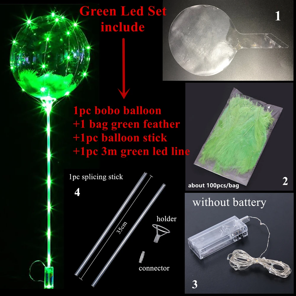 Светодиодный шар Bobo DIY, светящийся баллон гелия, детская игрушка в подарок, детский светодиодный шар для дня рождения, свадьбы, свадьбы, душа, рождественские украшения - Цвет: green set