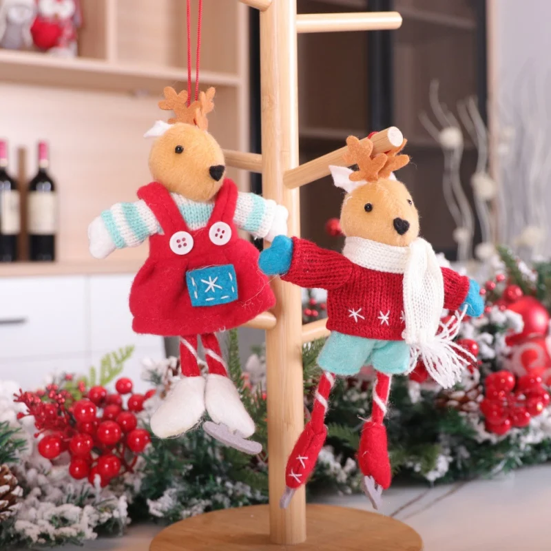 

2PCS Christmas Tree Decorations Santa Claus Fawn Set Pendant-Ski Package Christmas tree home decoration pendant