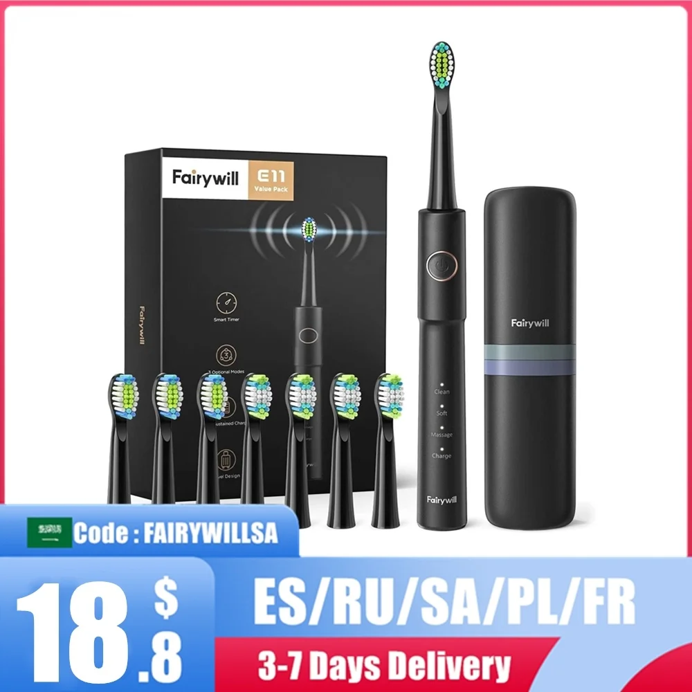 

Sonic Electric Toothbrush E11 Waterproof USB Charge Rechargeable Electric Toothbrush 8 Brush Replacement Heads Adult