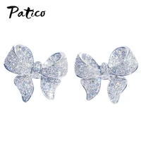 new elegant 925 sterling silver big bowknot bow tie stud earrings for women accesories zircon jewelry exquisite gift