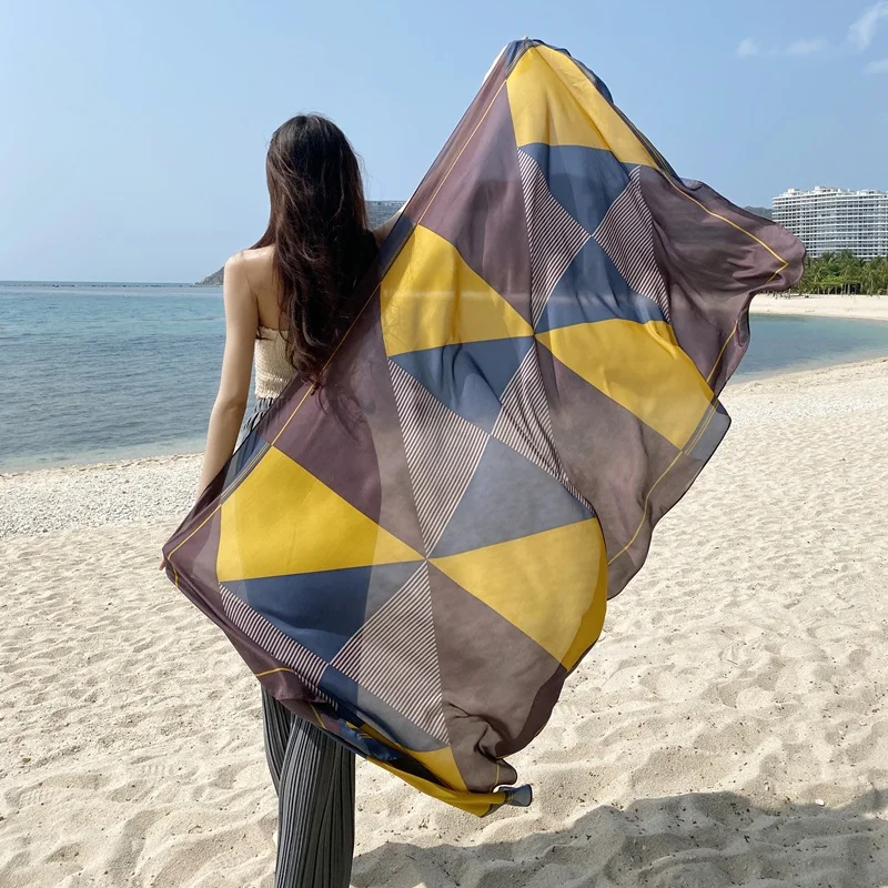2021 LYOCELL Cotton Emulation Silk Supple Summer Beach Dress Bikini Sarong Wrap Scarf Women Swimsuit Bathing Cover-Ups 90*180cm images - 6