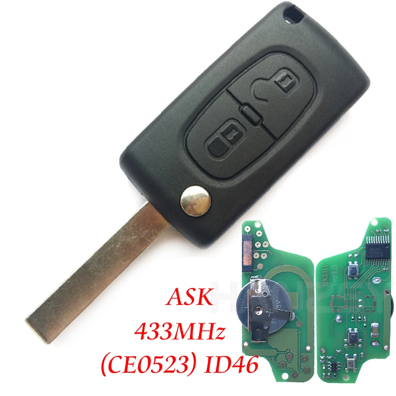 2 кнопки 433 Мгц дистанционный ключ для PEUGEOT 407 207 307 308 807 с чипом ID46 автомобильный