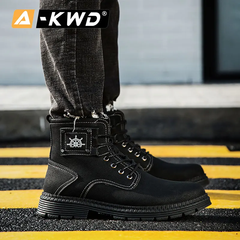 Черные коричневые зимние мужские ботинки с мехом безопасная Осенняя Уличная