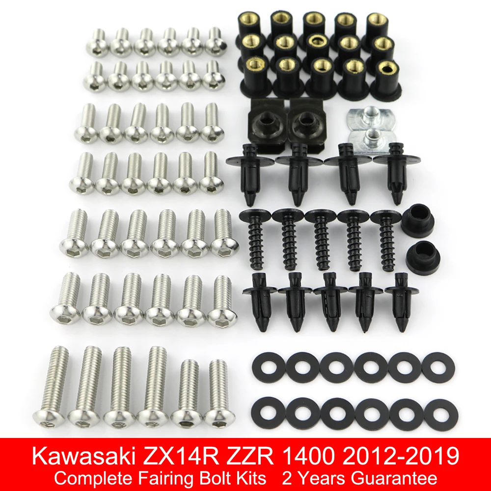 

Подходит для мотоцикла Kawasaki ZX14R ZZR 1400 2012-2019, полный комплект болтов обтекателя, гайки скорости, винты, зажимы из нержавеющей стали
