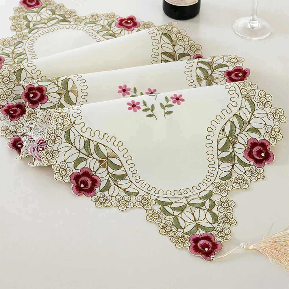 Пасторальный стол с вышитыми цветочными листьями полый полиэстер покрытие для