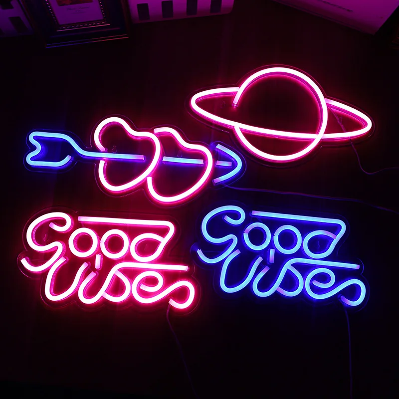 Светодиодный неоновый светильник s-знаки декор Good Vibes неоновая вывеска для