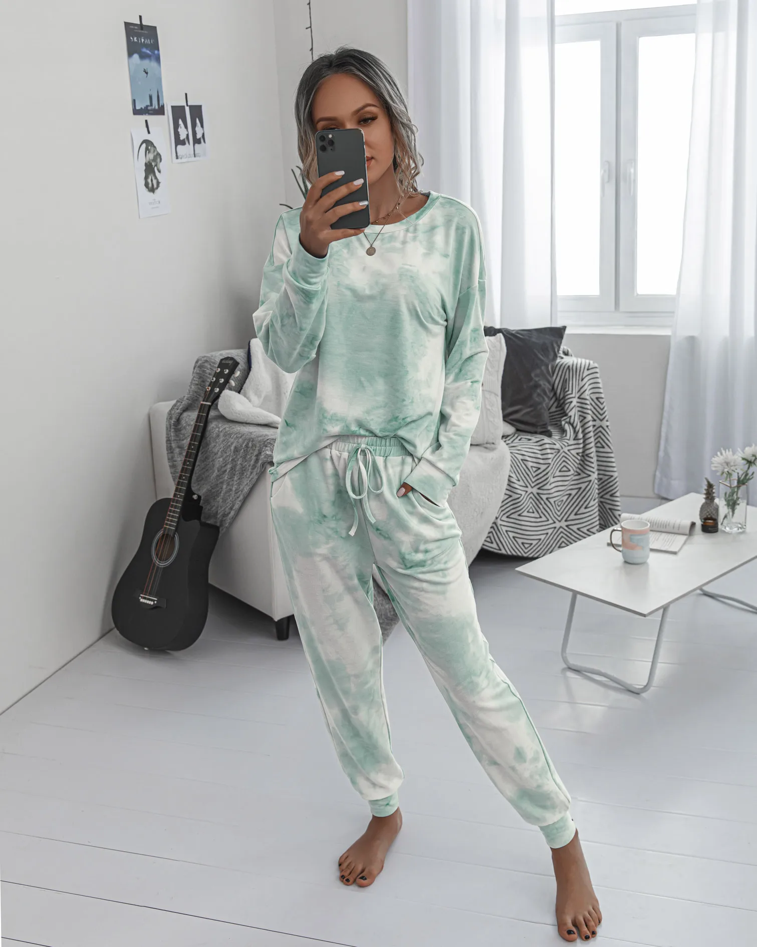 

plus size two piece sets Long sleeve tie dye print woman tshirts+Full pants matching sets Fall 2020 tracksuit outfits for women