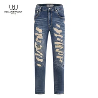 hw mens fashion 2020 pleated slim fit jeans straight pants high quality denim washed mens clothing