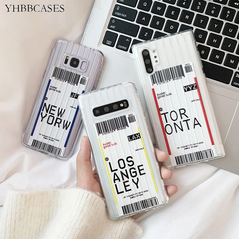 YHBBCASES 3D Чемодан штрих код возврат билетов мягкий чехол для samsung Note 10 9 Galaxy S10 S8 S9 Plus