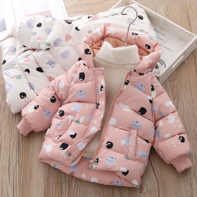 2019 зимнее Детское пальто с рисунком кота утепленная хлопковая стеганая куртка