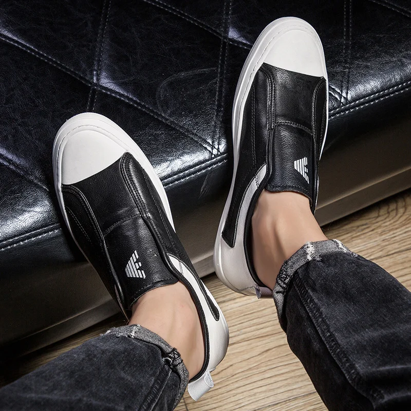 

New casual sports shoes four seasons white leather shoes fashion men's vulcanized shoes all-match white shoes low-top men's shoe