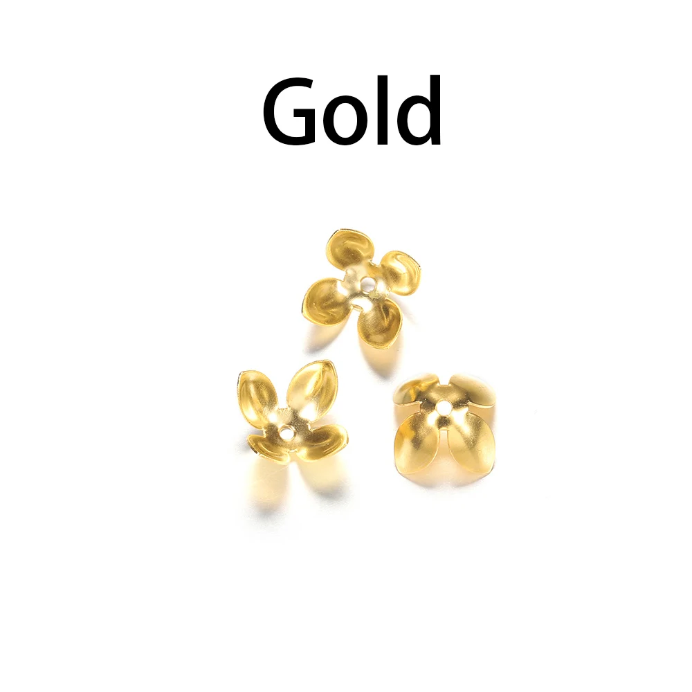 Gold 50 шт./лот, железные, серебристые, позолоченные бусины, колпачки s, Цветочная фурнитура, лепестки, бусины, Подвески для изготовления ювелирных изделий - Цвет: Gold