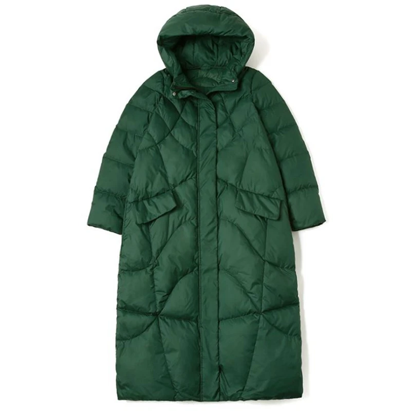 Женский Длинный Зимний пуховик новый стиль Женское пальто на зеленом утином пуху
