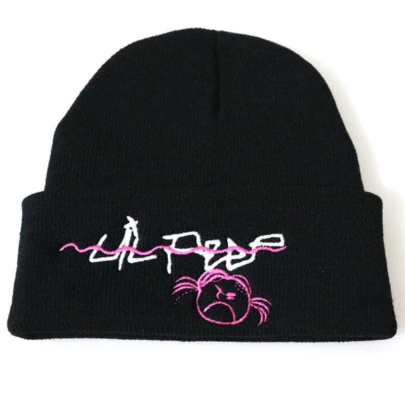 Lil Peep Beanie с вышивкой Love lil. peep Мужская и женская вязаная шапка вязанные шапочки Skullies теплая зимняя унисекс Лыжная хип-хоп шапка - Цвет: BK2
