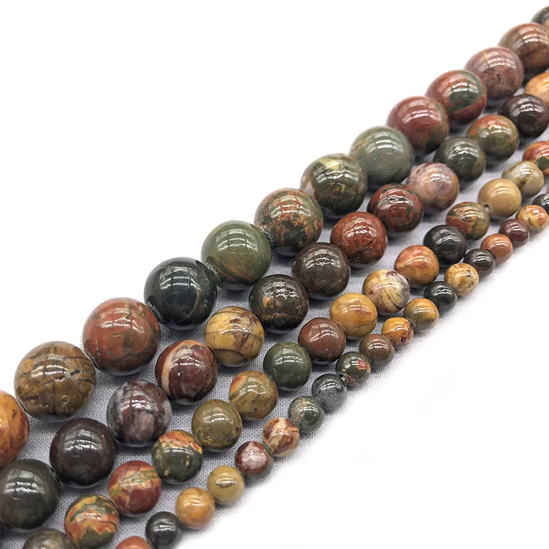 

Wolesale Natural Stone Beads Colorful Picasso Round Loose Stone Beads For Jewelry Making DIY 15" Pick Size 4/6/8/10/12mm