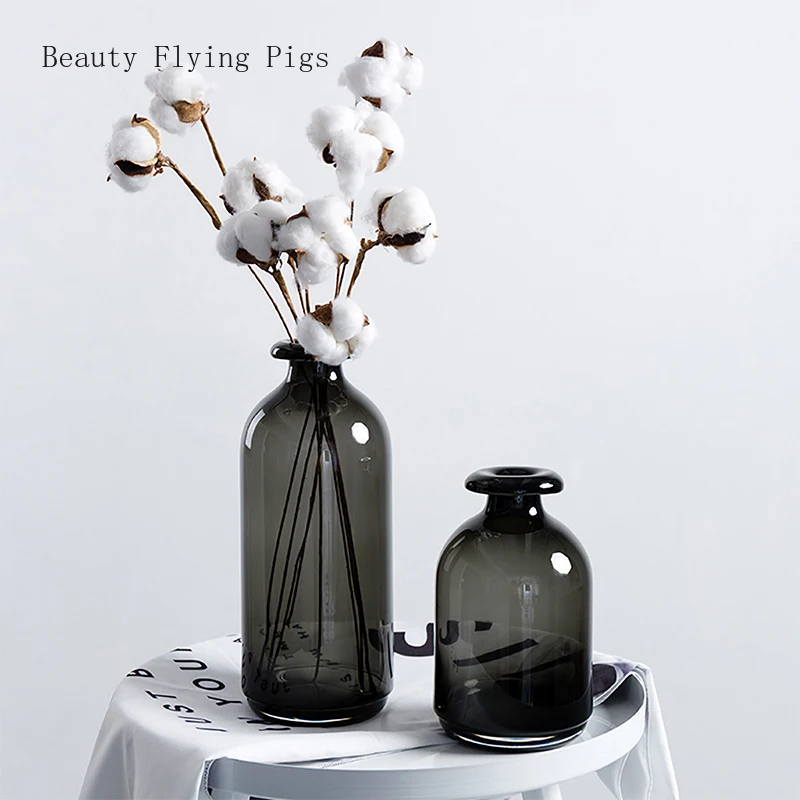 Прямые продажи Новый ins маленький Калибр черная прозрачная стеклянная ваза для