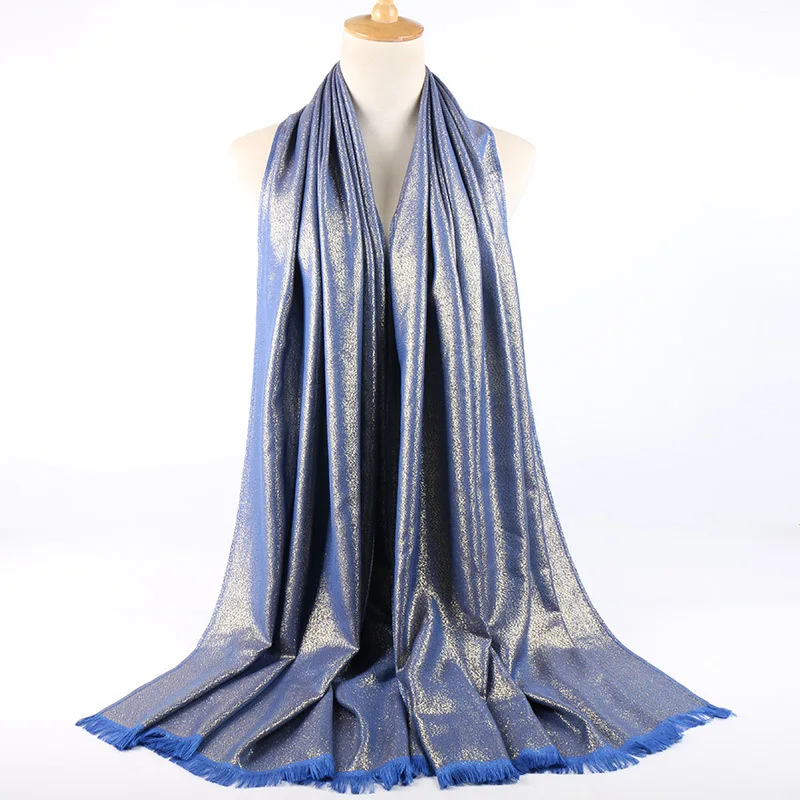 Роскошный бренд 2019 Женская Золотая и серебряная пряжа Женский однотонный шарф из